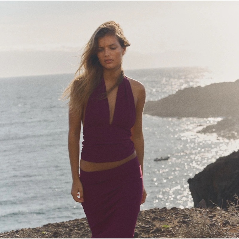 New Zara ruched halter top in eggplant purple - large